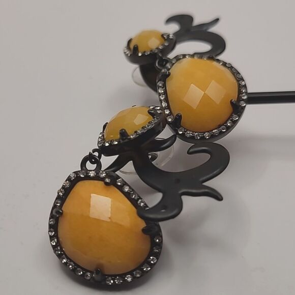 Orange Agate, Austrian Crystal Earrings in ION Plated Black Stainless St… - Picture 7 of 7